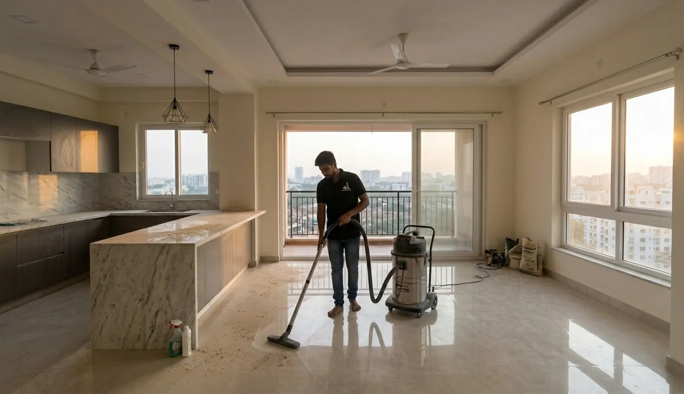 Construction dust removal from unfurnished flat in Hyderabad